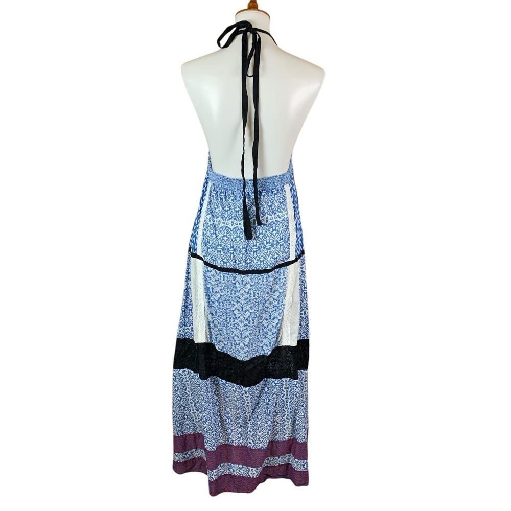 Khaadi Khaas Boho Halter Maxi Dress Blue Patchwork 100% Cotton Small - Picture 4 of 6
